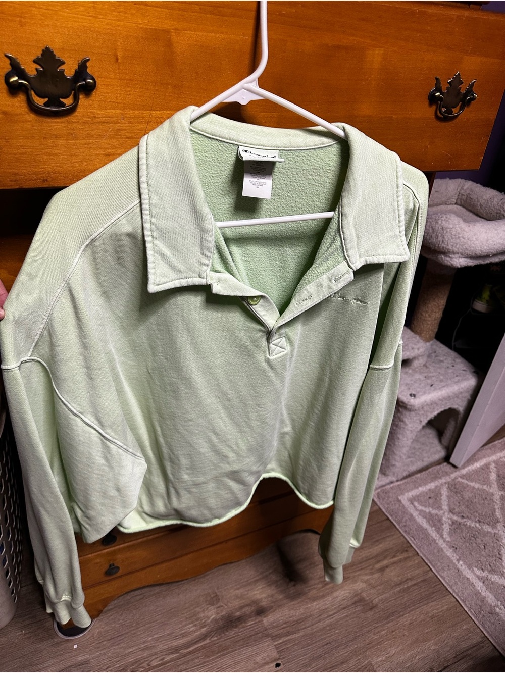 Champion Light Green Cropped Collared Sweatshirt
